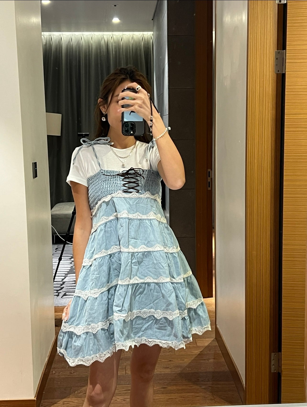 Lace邊牛仔連身裙