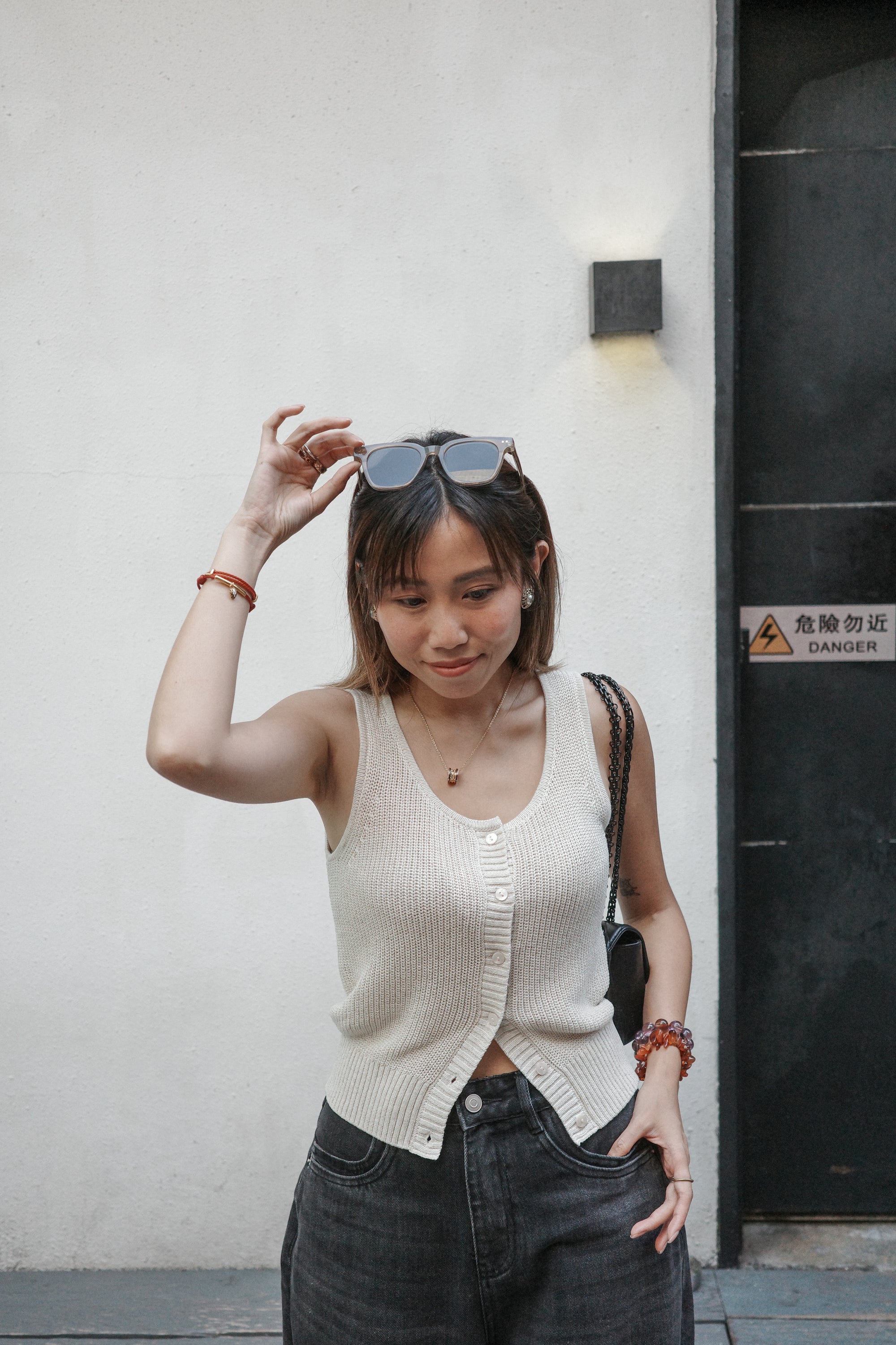 開鈕線織背心